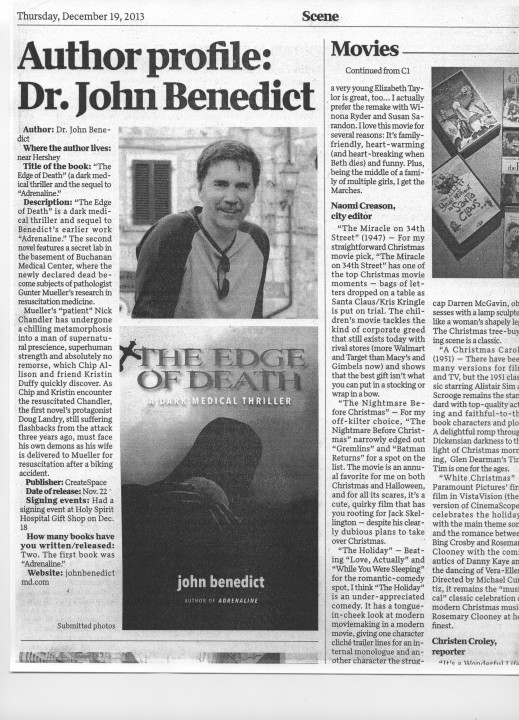 Author Profile in the Sentinel on December 19, 2013